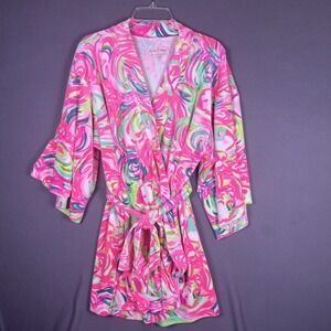 Lilly Pulitzer Womens Pink Rose Elaine‎ Velour Robe Bathrobe L/XL